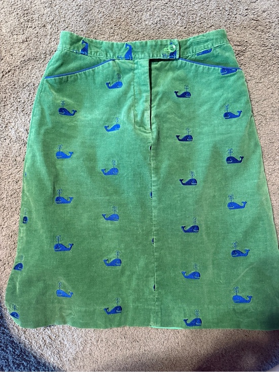 Lilly Pulitzer Dresses & Skirts - Vintage Lilly Pulitzer Green Corduroy A-Line Skirt with Blue Whale Embroidery